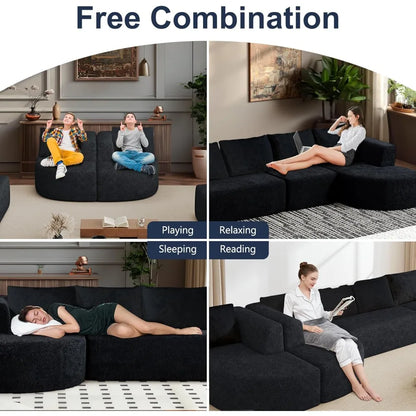 Luxury Oversized 5-Seater Modern Chenille Sectional Sofa for Living Room, Deep Seated Curved Cloud Couch, Modular Sofa Design