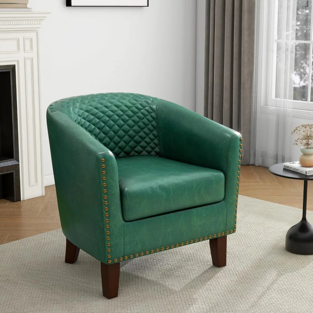 Modern Faux Leather Club Armchair with Nailhead Trim - Comfortable Upholstered Barrel Chair for Living Room