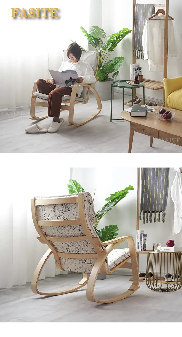 Simple and modern Nordic Boang rocking chair easy chair solid wood recliner lazy pregnant woman chair balcony lounge
