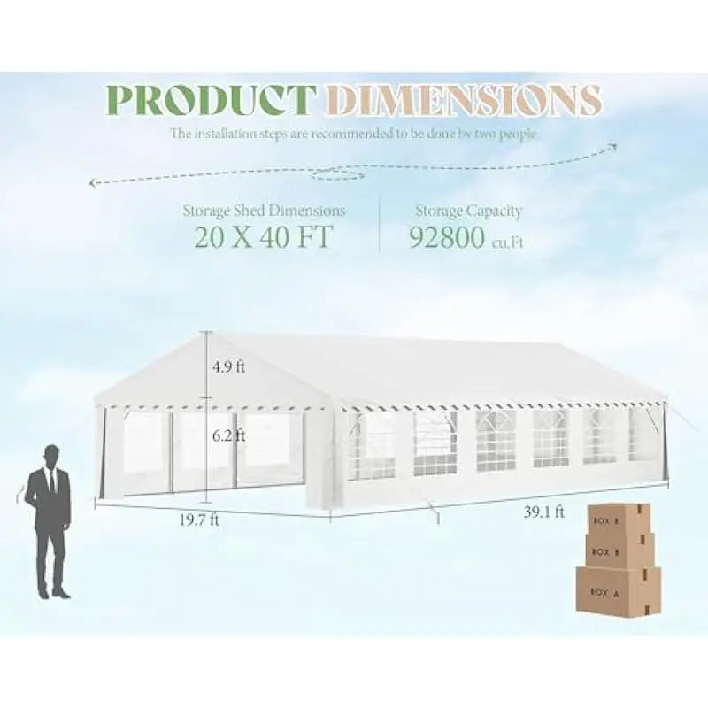 20x40 FT All-Weather Outdoor Canopy Tent with Full Sidewalls Roll-Up Doors PVC Windows and Reinforced Steel Frame Waterproof UV-