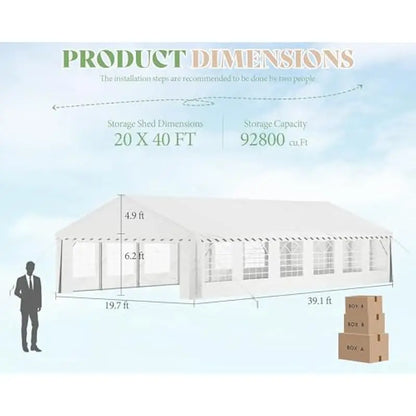 20x40 FT All-Weather Outdoor Canopy Tent with Full Sidewalls Roll-Up Doors PVC Windows and Reinforced Steel Frame Waterproof UV-
