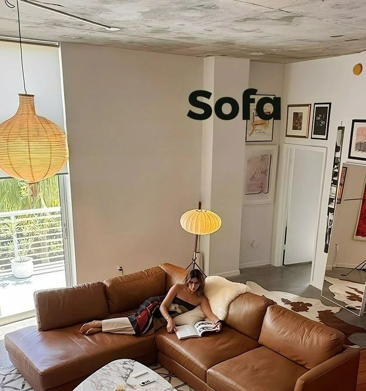 leather sofa, antique milk brown first layer cowhide L-shaped concubine seat in the living room, American retro leather sofa