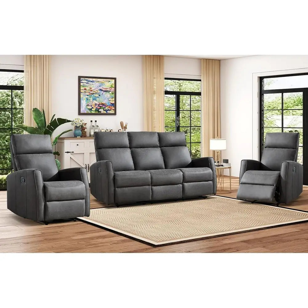 Manual Recliner Soa Set or Living Room, ern Reclining Couch urniture Set, Included 2pcs Reclining Chair and Wall-Her 3-Seater Re