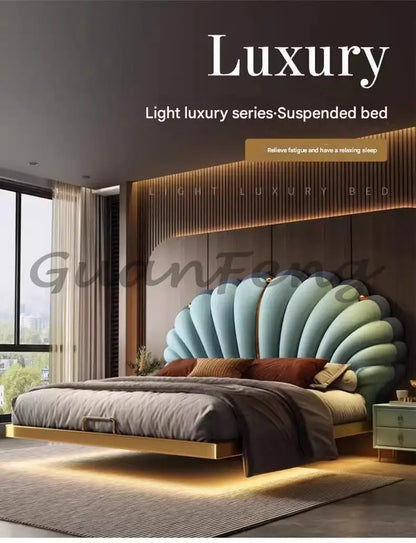 Floating Princess Bed European Genuine Leather Vintage Solid Wood Bed Light Luxury High Quality Cama De Casal Bedroom Furniture