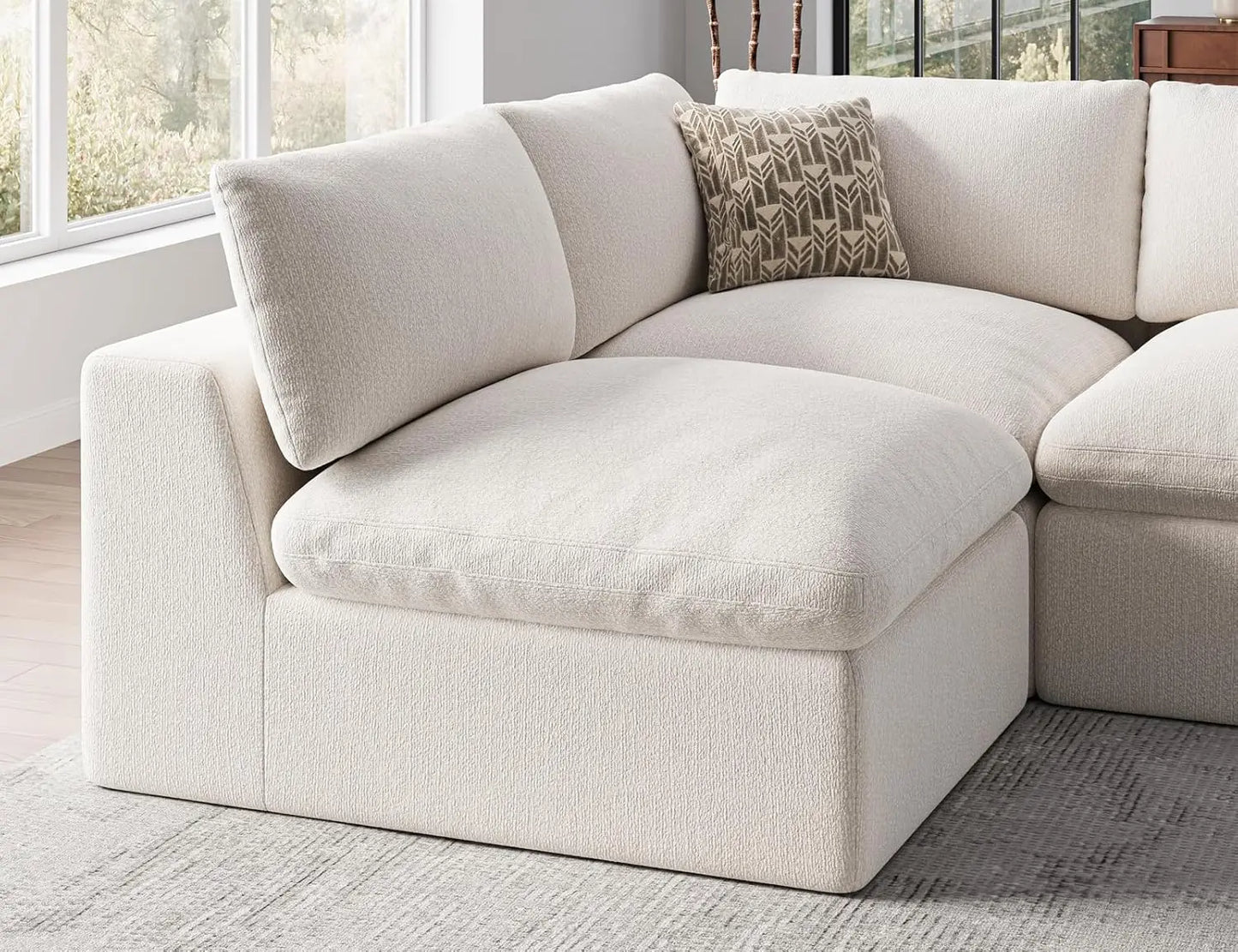 120" Cloud Sectional Couch | Oversize Boneless Couches for Living Room | 4 Seater Modern L-Shape Sofa | Ivory White, Customized