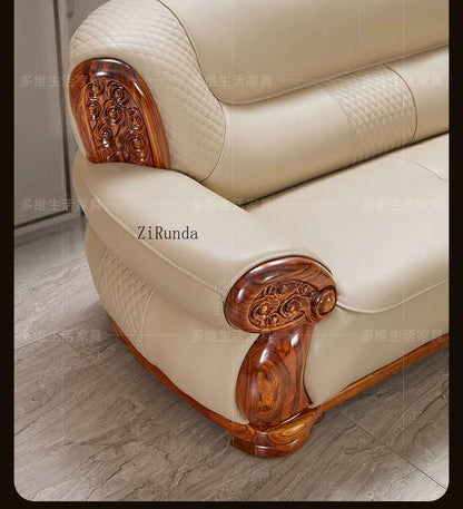 Ebony leather sofa, living room solid wood princess corner sofa, modern furniture