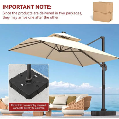 9' X 12' Cantilever Outdoor Patio Umbrellas, with Base Included, Large Rectangle Umbrella Heavy Duty 360°Rotation