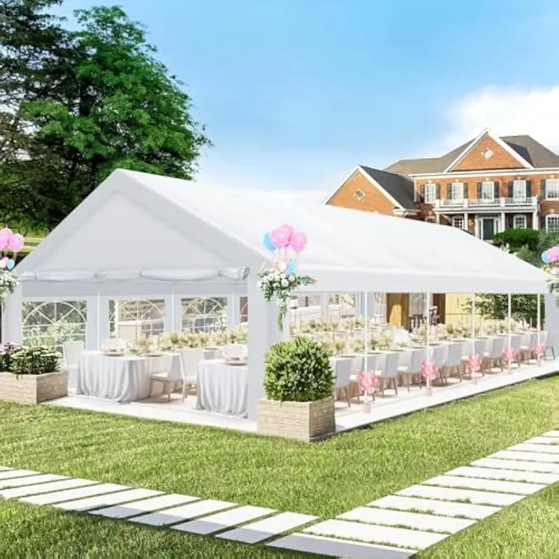20x40 ft Heavy-Duty Waterproof PE Canopy Tent with UV-Blocking 180G Fabric, 12 Zippered Ventilated Sidewalls, Galvanized Steel F