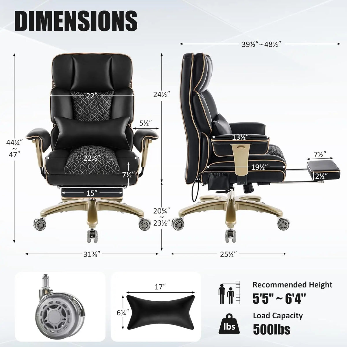 Big Tall Executive Office Chair 500lbs, Comfortable PU Leather Desk Chair with Footrest Adjustable Air Back Support, Lumbar Mass