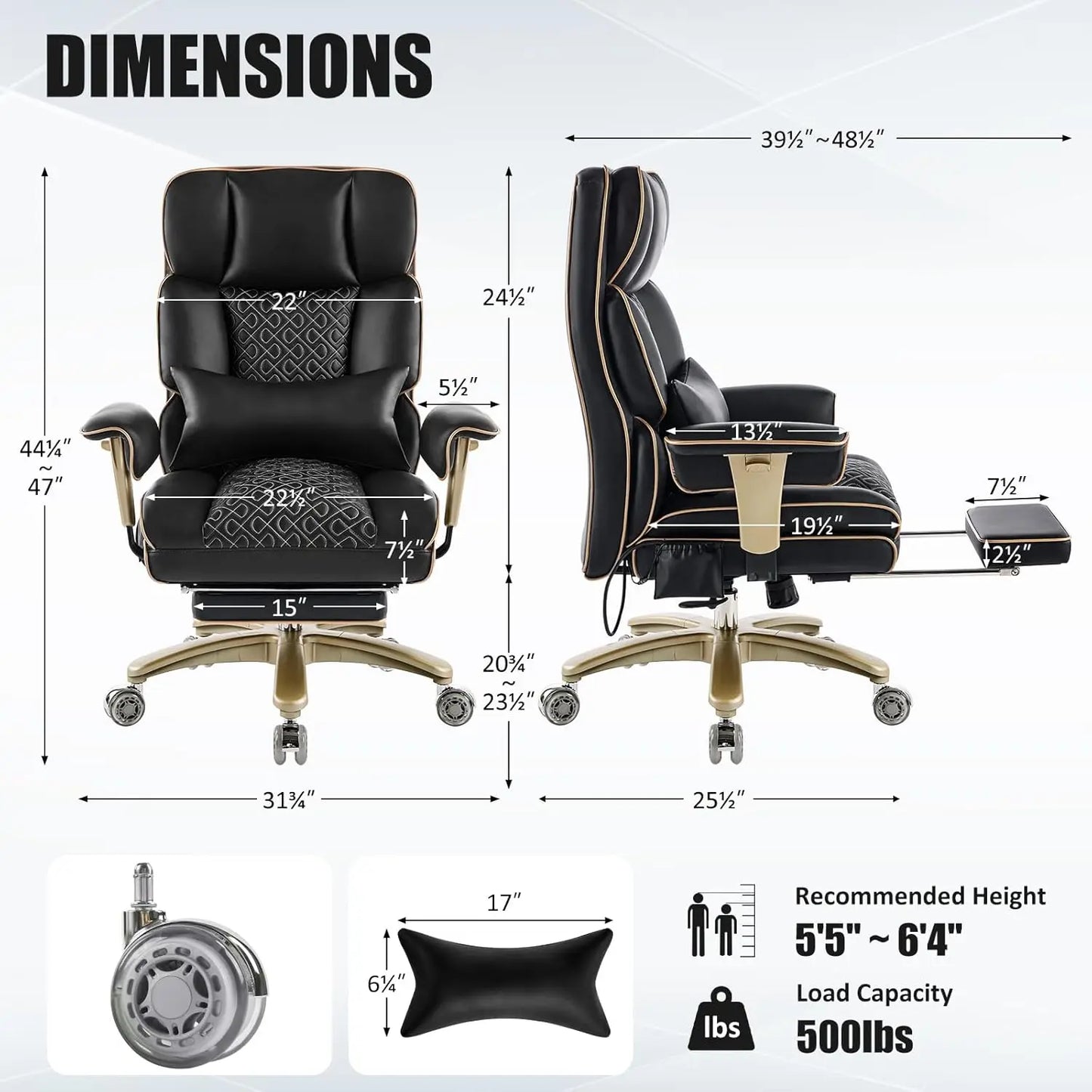 Big Tall Executive Office Chair 500lbs, Comfortable PU Leather Desk Chair with Footrest Adjustable Air Back Support, Lumbar Mass
