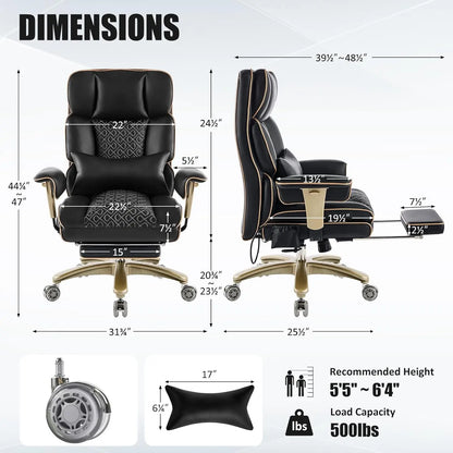 Big Tall Executive Office Chair 500lbs, Comfortable PU Leather Desk Chair with Footrest Adjustable Air Back Support, Lumbar Mass