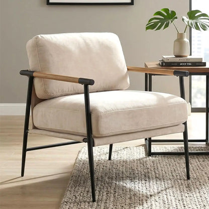 Beige Chenille Accent Chair Modern Living Room Chair with Metal Legs Armchair Lounge Chairs Upholstered Comfy, Customized