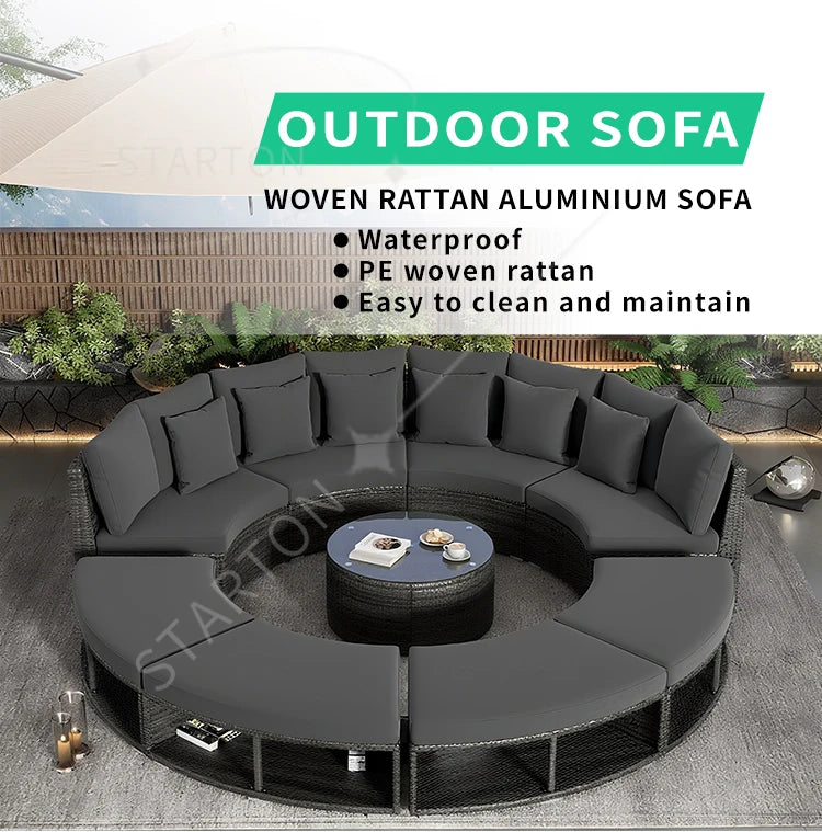 Outdoor Round Rattan Sofa Set Stay Garden Courtyard Curved Rattan Sofa Sectional for Home Outdoor Furniture Modern Patio Set