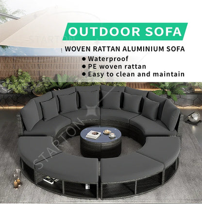 Outdoor Round Rattan Sofa Set Stay Garden Courtyard Curved Rattan Sofa Sectional for Home Outdoor Furniture Modern Patio Set