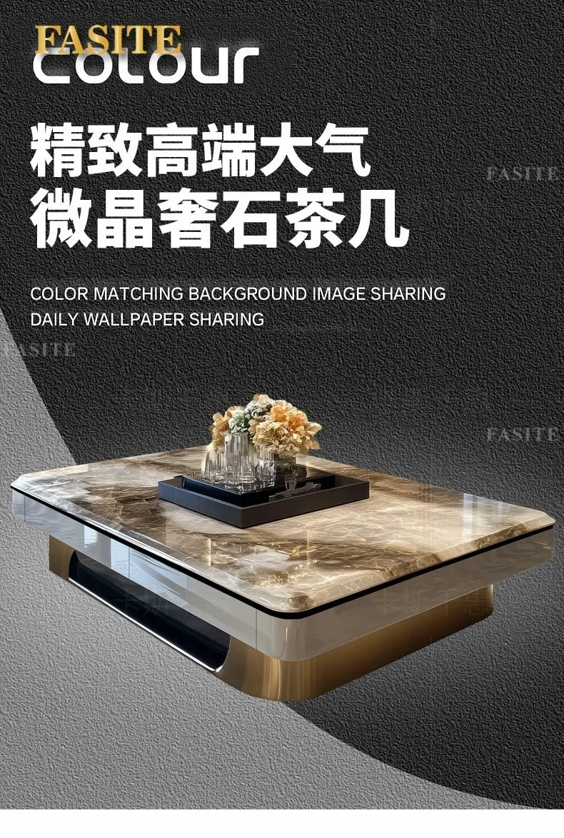 LightLuxury Coffee Table Living Room Home High-end Rectangular Luxury Stone Tea Table New High-end Villa Large Flat Coffee Table