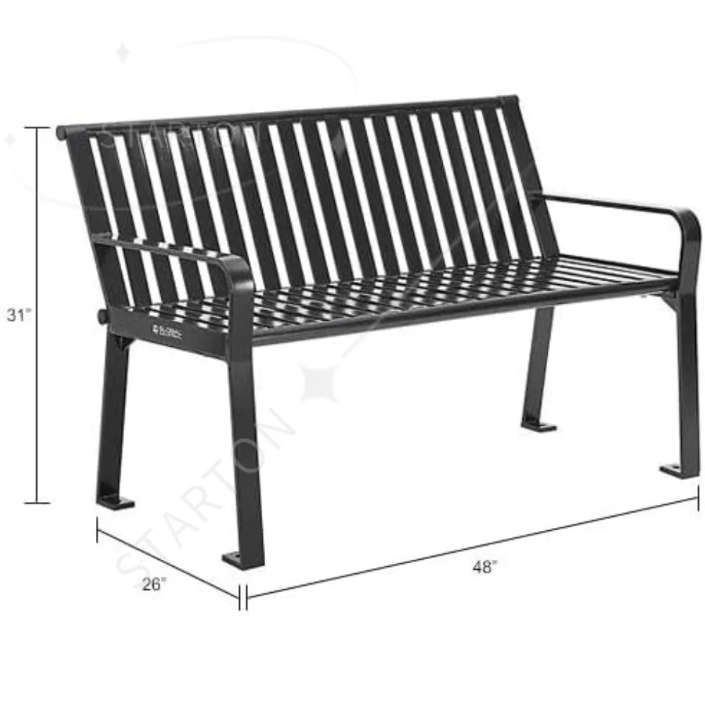 Four Ft Outdoor Park Bench, With Back Vertical Steel, 600 Lbs Capacity Black, Unassembled Heavy Duty Commercial