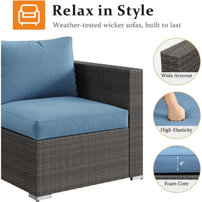 7 Piece Patio Furniture Sets,All Weather Outdoor Sectional Patio Sofa Manual Weaving Wicker Patio Seating Rattan Sofas with Gla