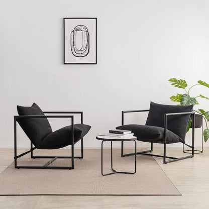 Metal Framed Armchair with Shredded Foam Cushioning, Black