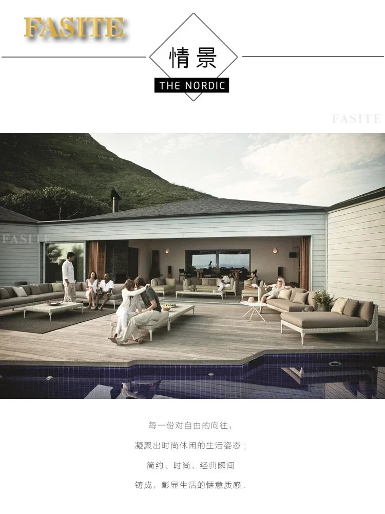 Rattan Sofa Nordic Villa Area Courtyard Outdoor Sofa Furniture Model Room Outdoor Soft Decoration Bed Recliner Waterproof
