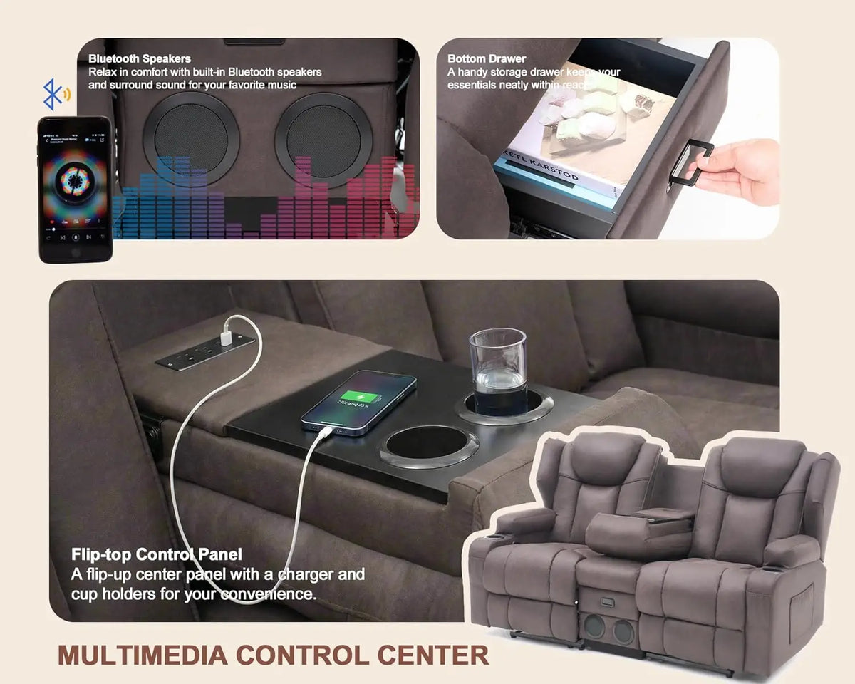 Massage Recliner Loveseat,Manual Oversize Reclining Lovesea Sofa with Cup Holders, USB Ports, Bluetooth Speaker and, Customized