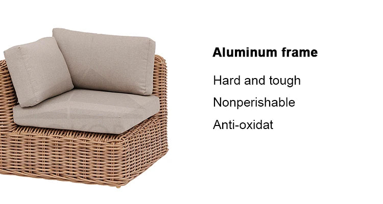 Factory Sale High Quality Outdoor Courtyard Metal Frame Rattan Wicker L-shape Garden Sofa Set
