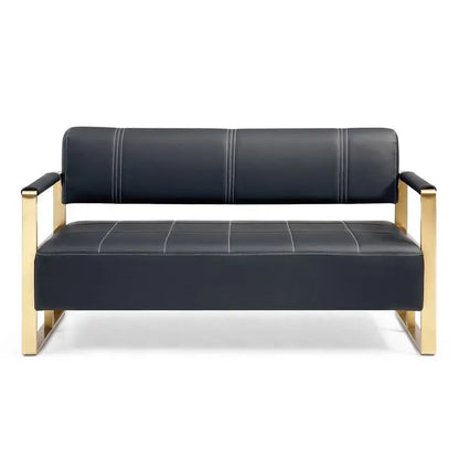 57.9" Modern Faux Leather Loveseat Sofa for Living Room, Office, or Studio - 2 Seater Couch with Gold Metal Arms, Black
