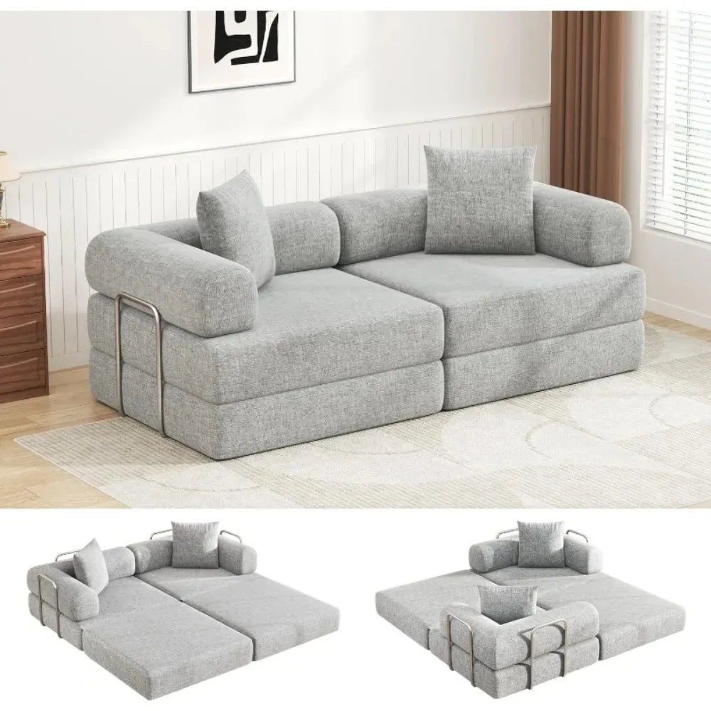 Folding Sleeper Sofa Bed Convertible Foam Floor Mattress Couch, 2-Seater Boneless Foldable Loveseat Sectional Couch Bed