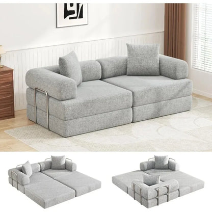 Folding Sleeper Sofa Bed Convertible Foam Floor Mattress Couch, 2-Seater Boneless Foldable Loveseat Sectional Couch Bed