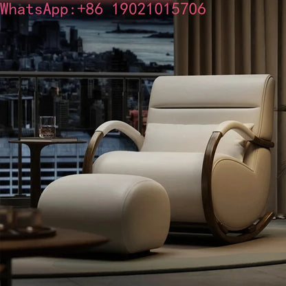 Solid wood leather lazy balcony leisure rocking chair bedroom living room household single sofa chair