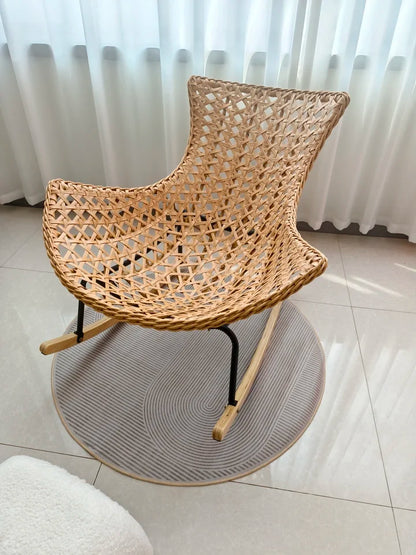 Woven Rattan Rocking Chair for Balcony Lazy Sofa with Comfortable Cushion Leisure Swivel Chairs for Living Room Lobster Chairs
