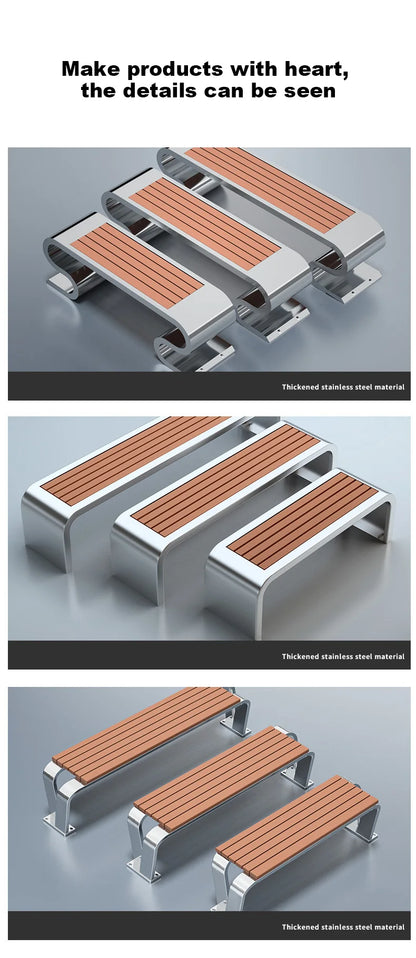 Banc de Patio Anti-Corrosion en acier inoxydable 304, haute qualité, 1.5mm d'épaisseur, mobilier d'extérieur moderne pour salle de sport, centre commercial, supermarché
