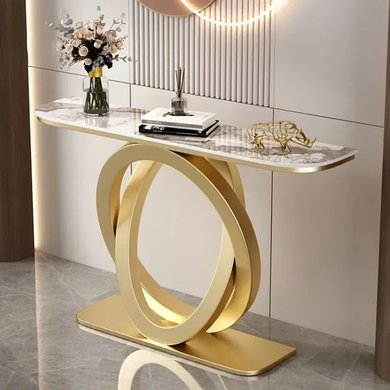 Luxurious Slate Console Tables Italian Semicircular Iron Entrance Cabinet Table Home Furniture Creative Corridor End View Desk T