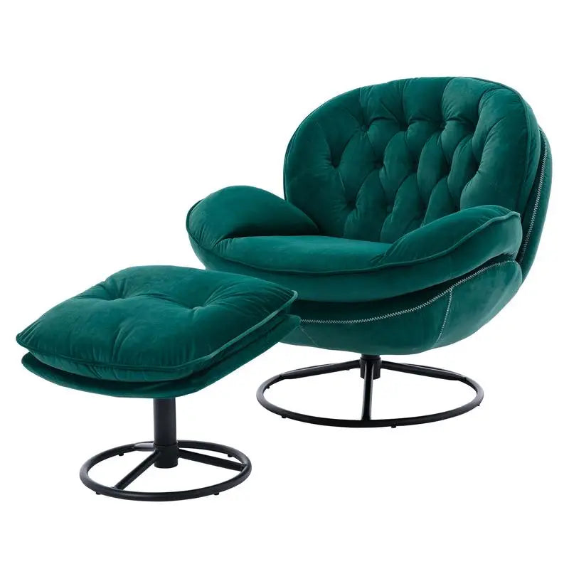 Green Accent Chair with Ottoman for Living Room and TV Viewing