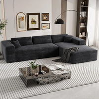 3-seater L-shaped Modular Sofa Black Corduroy Left Chaise Lounge Chair Couch