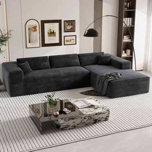 3-seater L-shaped Modular Sofa Black Corduroy Left Chaise Lounge Chair Couch
