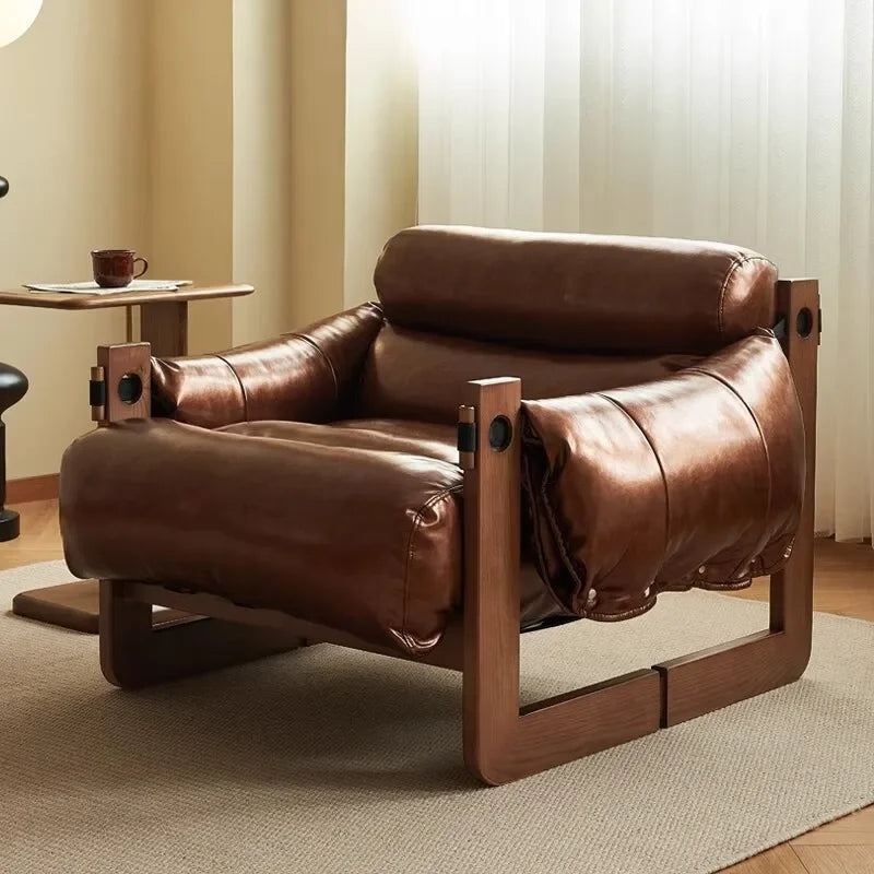 Leisure Chair in Ancient Oil Wax Leather Single Sofa Home Recliner Chairs for Bedroom