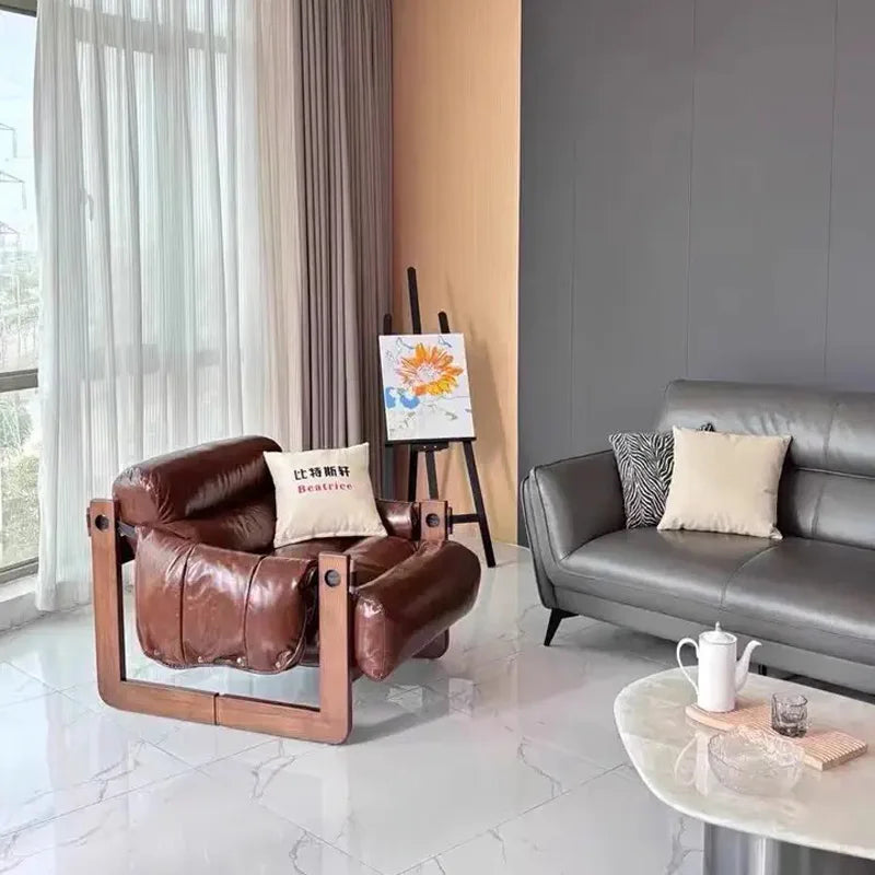 High-End Solid Wood Recliner Sofa Chair Home Personal Leisure Living Room Furniture Small Sofa Comfortable Lazy Chair