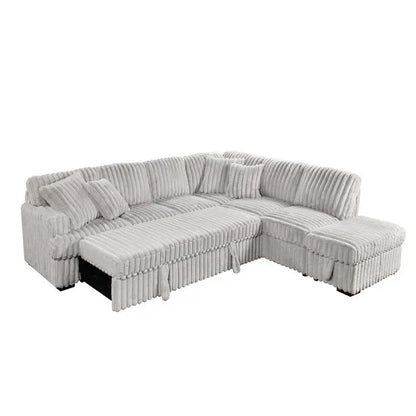 Gray Corduroy L-Shaped Sleeper Sofa Bed with Storage Ottoman Sectional Couch for Living Room, Fold-Out Bed and Seating Solution