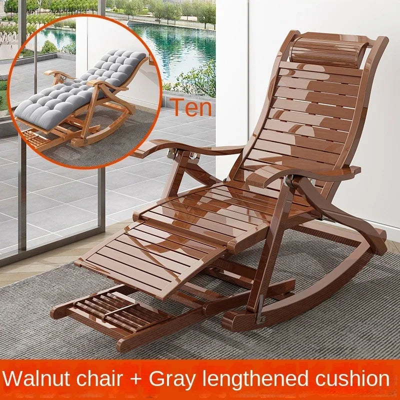 UVR Adult Recliner Folding Rocking Chair Living Room Armchair Bed Office Lunch Break Nap Backrest Stool Bamboo Chaise Longue