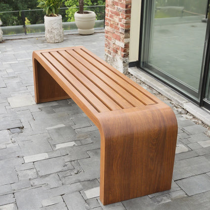 Banc carré en bois rayé et fer pour loisirs publics en plein air, jardin, cour, patio, salle de sport ou centre commercial, rangée de courses