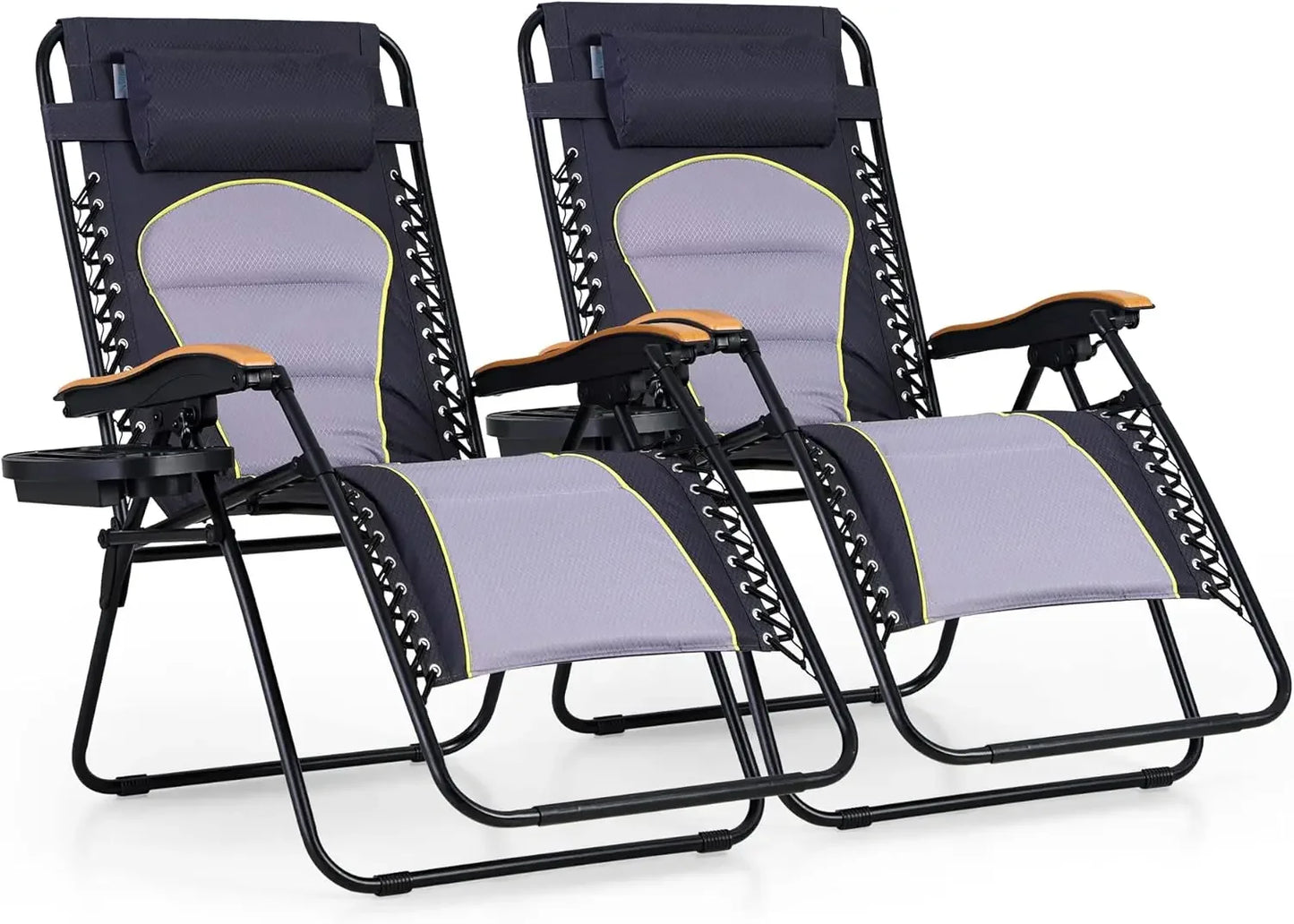 PHI VILLA XXL Oversized Padded Zero Gravity Chair, Foldable Patio Recliner, 30" Wide Seat Anti Gravity Lounger with Cup Holder,