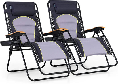 PHI VILLA XXL Oversized Padded Zero Gravity Chair, Foldable Patio Recliner, 30" Wide Seat Anti Gravity Lounger with Cup Holder,