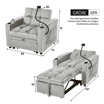 Three-in-one single-bed sofa, soft sleeper sofa, recliner sofa, backrest sofa, suitable for living room, 83*167*76 cm