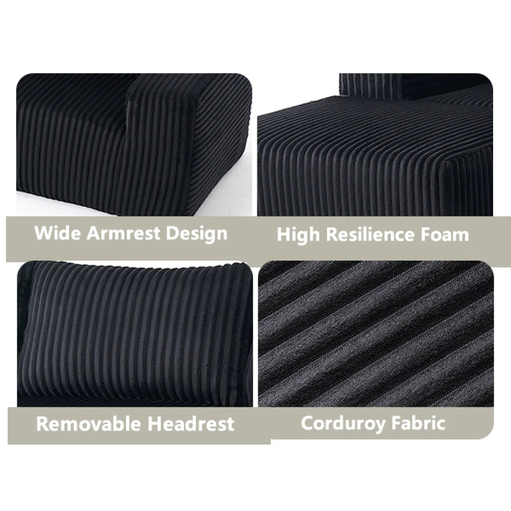 Modern Minimalist Sectional Sofa: L-Shape Cloud Couch with Deep Seats Right Chaise - Black