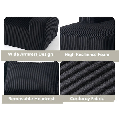 Modern Minimalist Sectional Sofa: L-Shape Cloud Couch with Deep Seats Right Chaise - Black