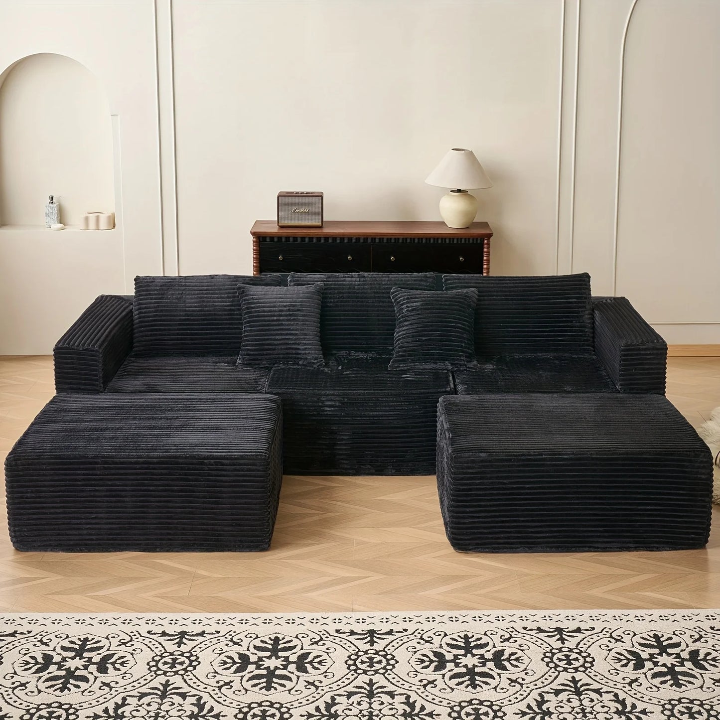 110.24-inch modular combination sofa U-shaped sofa with lounge chair striped fabric four-seater soft cushion sofa for living