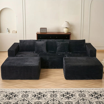 110.24-inch modular combination sofa U-shaped sofa with lounge chair striped fabric four-seater soft cushion sofa for living