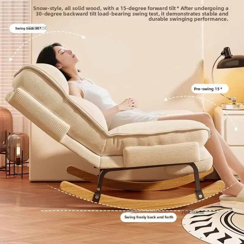 Nordic Widen Living Room Sofas for Living Room Adults Can Rocking Single Sofas for Balcony Leisure Corduroy Rocking Lazy Chair