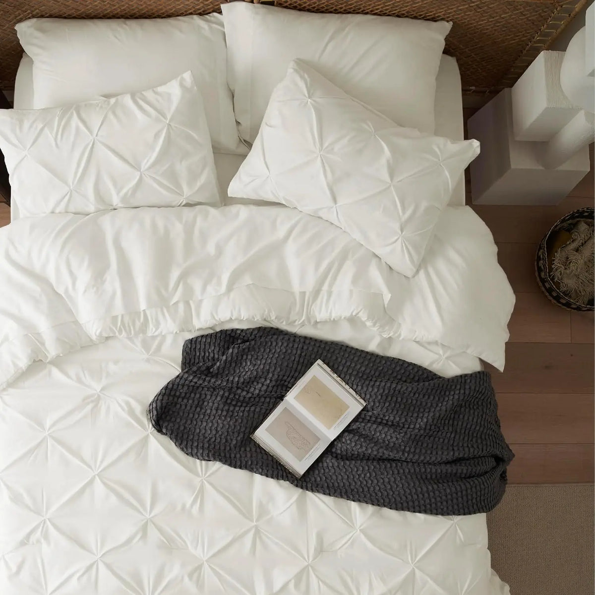 King Size Comforter Set Ivory Bed in a Bag King Size 7 Pieces GentleSoft™ Pintuck Bed Set Gift for Family Pinch Pleat Ivory Comf