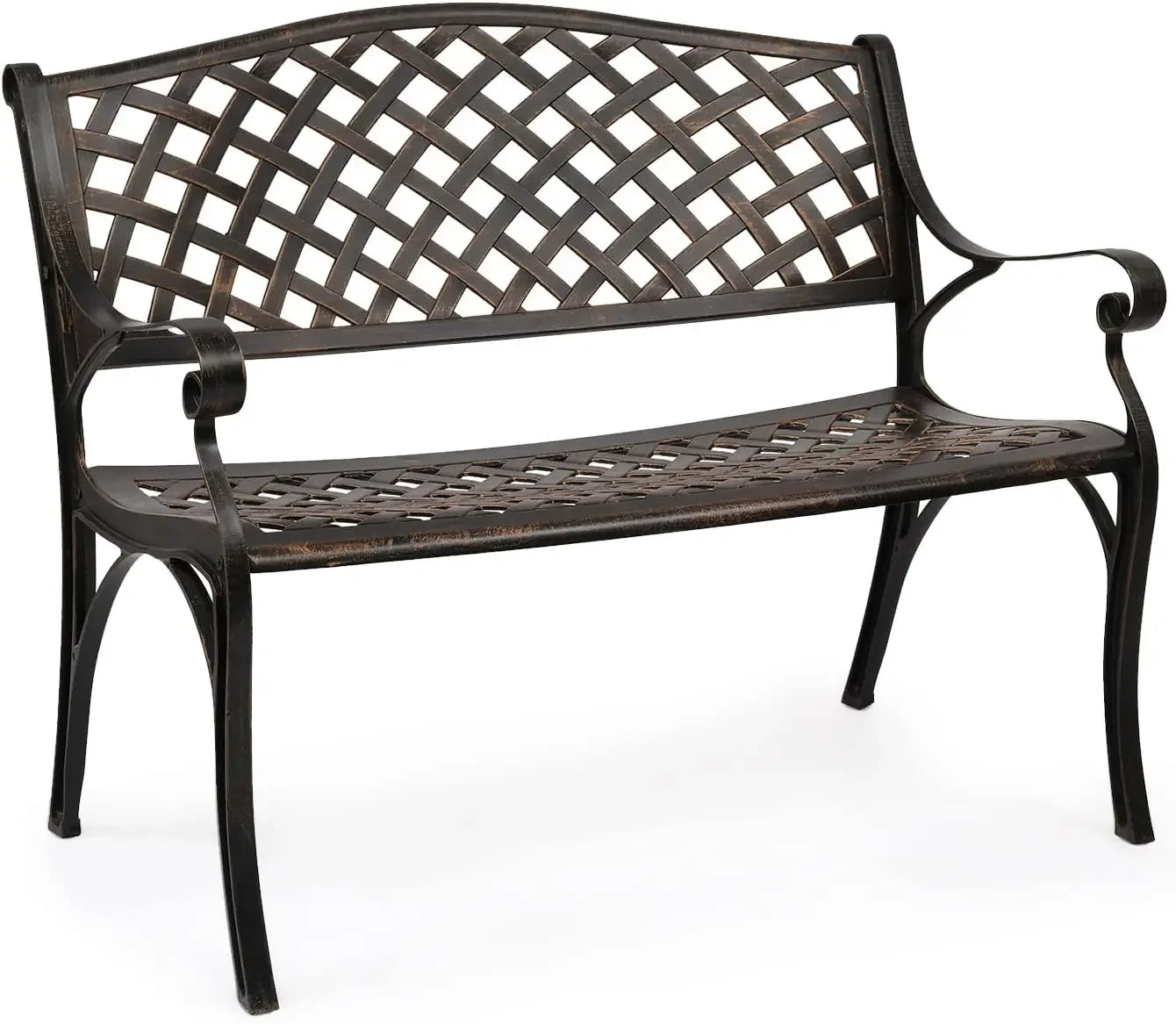 40.5" Outdoor Bench Patio Garden Bench, Anti- Rust Cast Aluminum Patio Bench Front Porch Bench